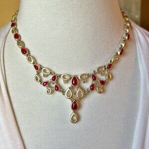 Lia Sophia Gold Tone Necklace With Red Teardrop Accents- Kiam Family Collection